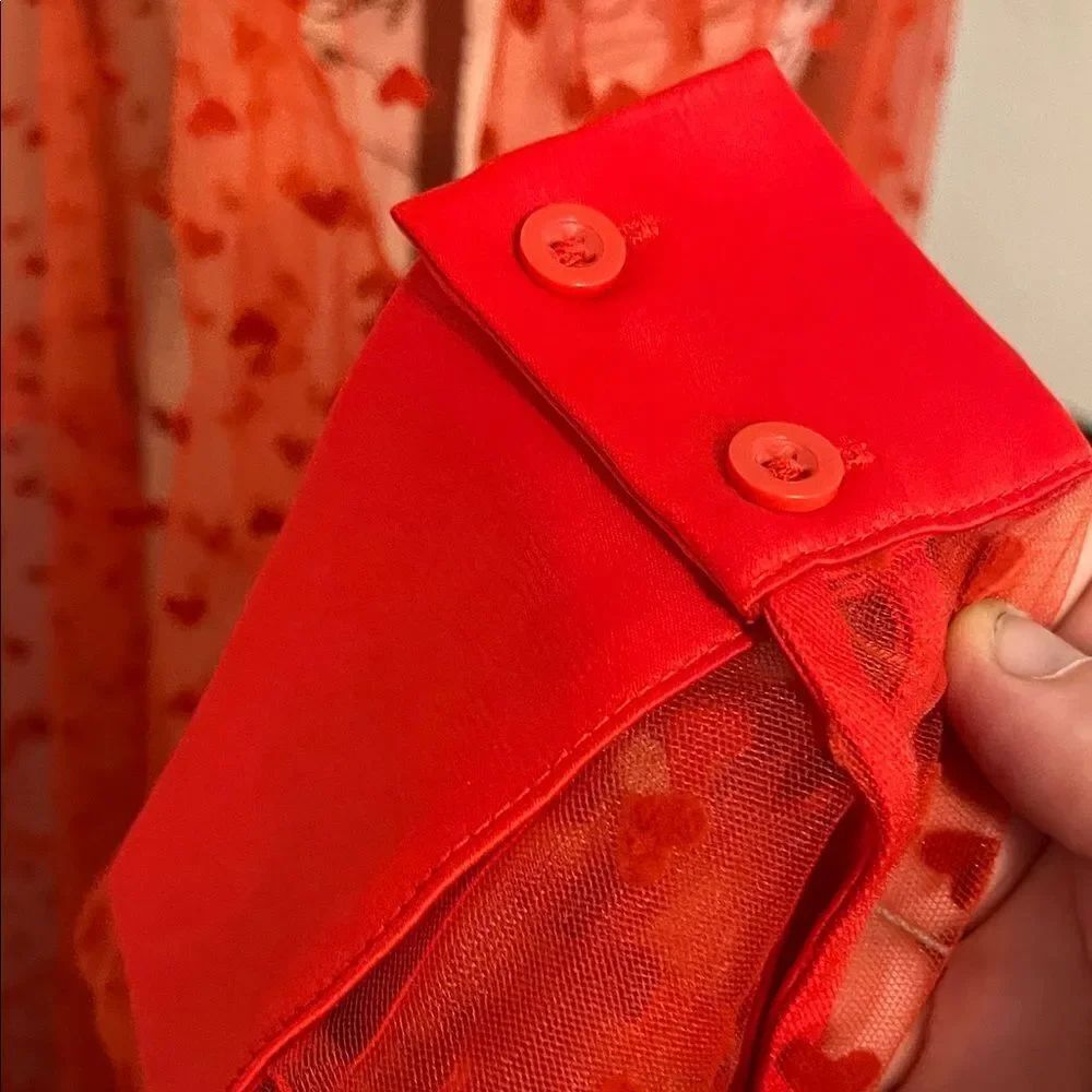 Torrid Heart Design Red Sheer Mesh Long Sleeve Button Kimono Romantic Modern NWT - Picture 7 of 16